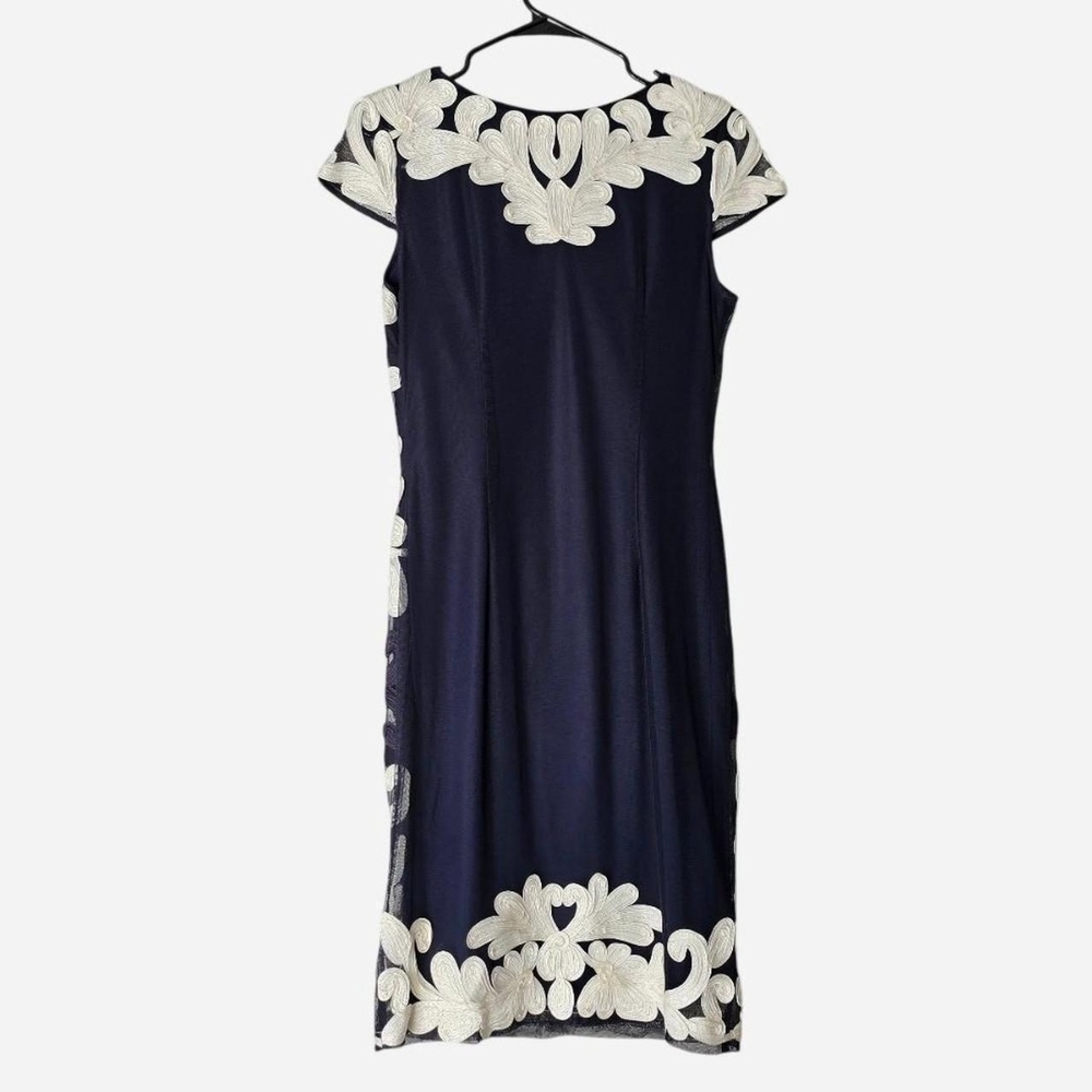Frank Lyman Navy & Off-White Embroidered Sheath Dress (Style 68109U) - Picture 2 of 7